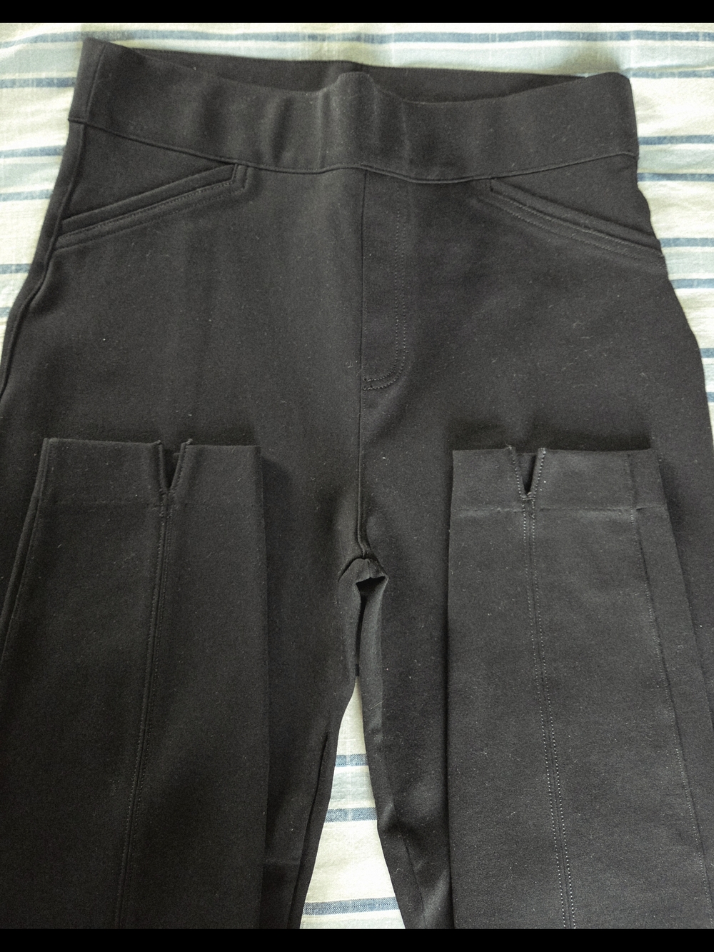 SPANX Black High-Rise Ponte Leggings with Front Panel Seams